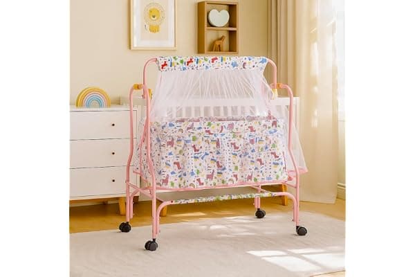 Amazon Brand - Supples Baby Cradle with Swing & Mosquito Net